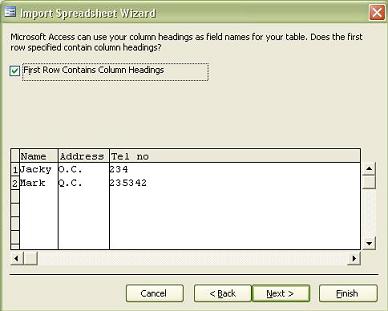 Excel will be the field names for your table in Access