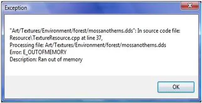 Error: E_OUTOFMEMORY