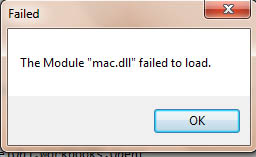 The Module "mac.dll" failed to load.