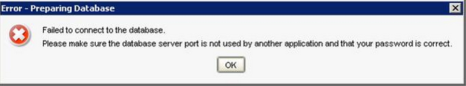Error – preparing Database Failed to connect to the database