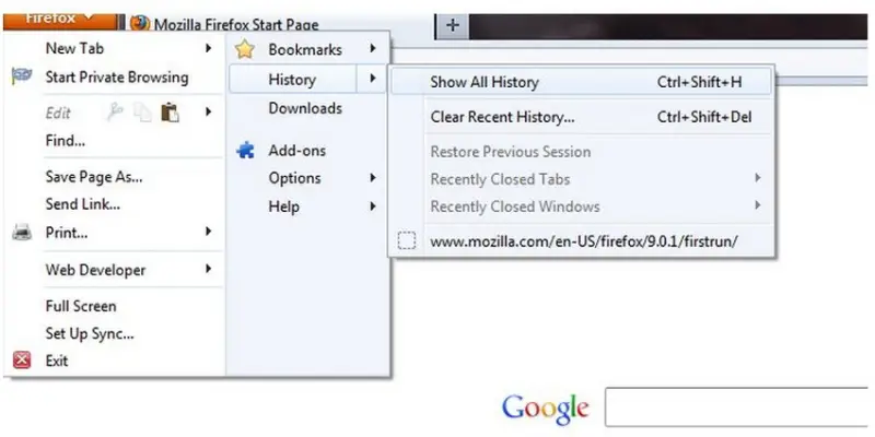 Mozilla Firefox-history-show all history