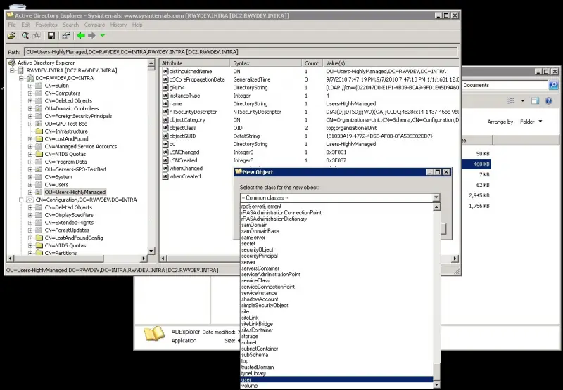 GUI utility Active Directory Explorer new object