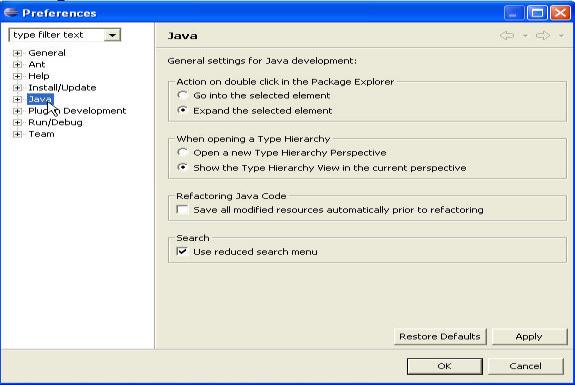 Windows Preferences Java Settings