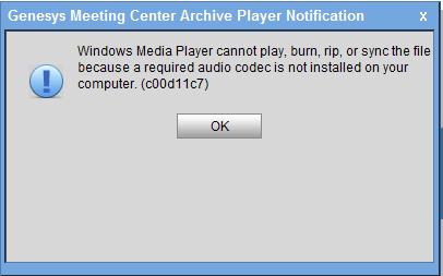 windows media player error c00d11c7 codec