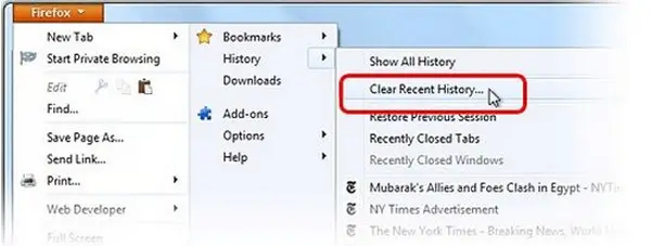 Firefox - "HISTORY"-"clear recent history"
