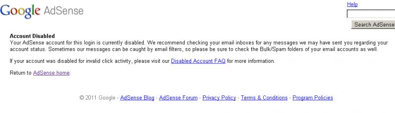 Google AdSense account disabled