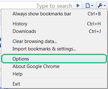 Chrome Settings Options