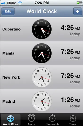 IOS version 4 displays time of different time zone