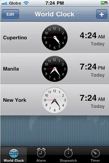 IOS version 4 world clock