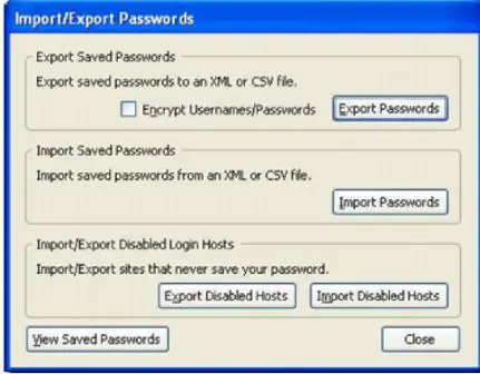 Import or export Password