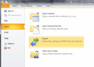 Open Outlook Data files to import