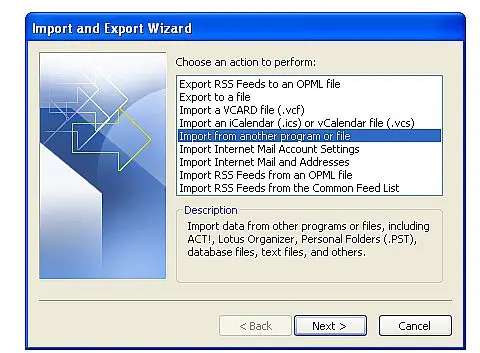 Import and Export wizard