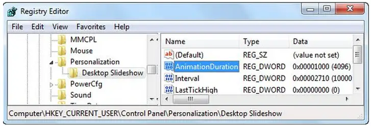 Registry editor window