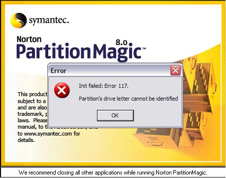 Init failed: Error 117-Partition’s drive letter cannot be identified
