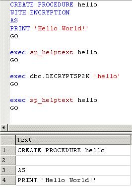 Input: Object name (Stored procedure, View, Trigger)