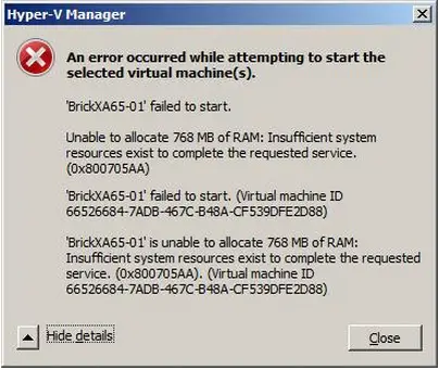 Hyper-V Manager An error occurred while attempting to start the selected virtual machine(s)