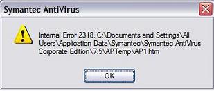 Internal Error 2318. Documents and Settings