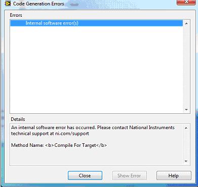 Code Generation Errors Internal software error
