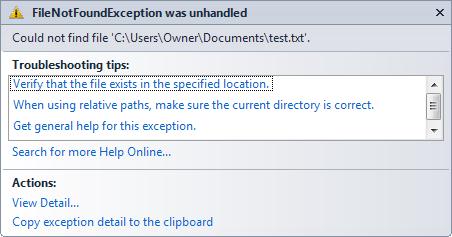 File Not Found Exception was unhandled