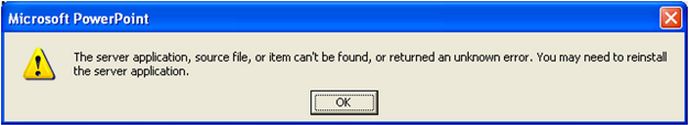The server application, source file, or item can't be found, or returned an unknown error.