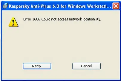 Kaspersky AntiVirus 6.0 for Windows Workstation Error 1606. Could not access network location