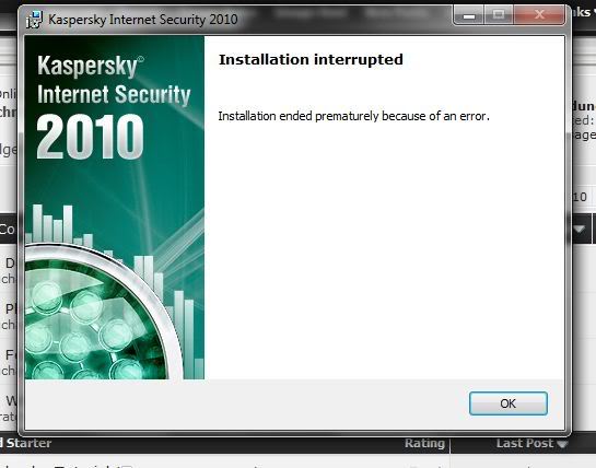 kaspersky installation ended prematurely because of an error 2012