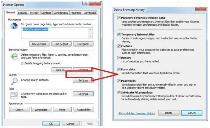 Internet Option-Delete Browsing History-Delet button