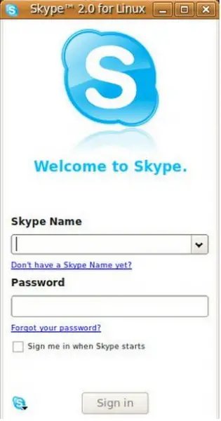 Application > Internet > Skype 2.0 Linux window console
