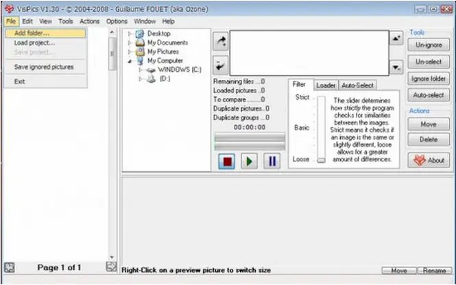 Launch VisiPics program- click File then Add Folder.