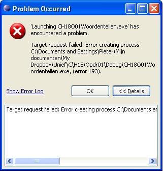 Launching CH18O01 Woordentellen.exe’ has encountered a problem.