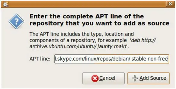 Add Skype repository by clicking Add-Type in APT line box