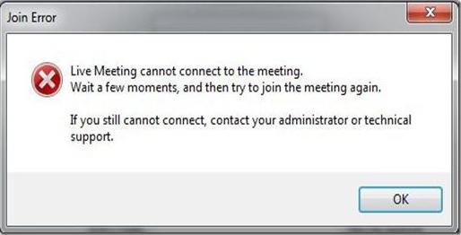 Join Error-Live Meeting cannot connect to the meeting