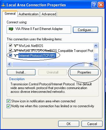 Left click the Internet Protocol TCP/IP on the scroll down menu