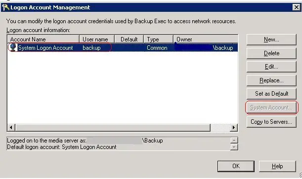 Backup Exec to access network resources