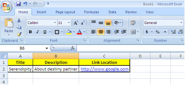 Tabular form where in every column contains similar data.