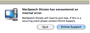 MacSpeech Dictate has encountered an internal error.