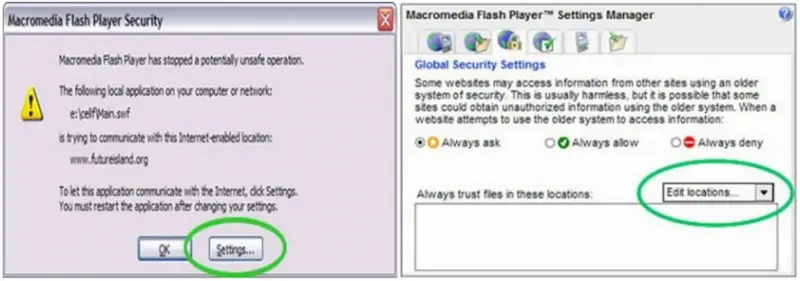 Macromedia flash player security-settings manager-edit location