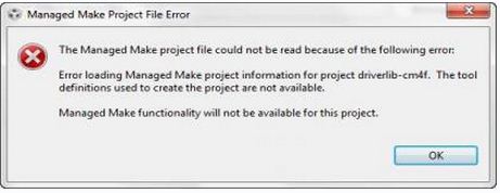 Error loading Managed Make project information for project driverlib-cm4f