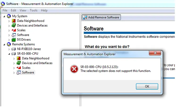Measurement & Automation Explorer SR-03-000-CPU (10.5.2.123): The selected system does not support this function.