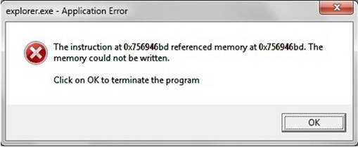 Application Error The instruction at 0x756946bd referenced memory at 0x756946bd. The memory could not be written.