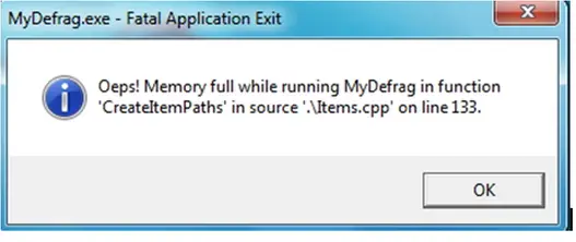 MyDefrag.exe – Fatal Application Exit