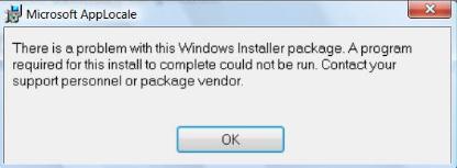 applocale there is a problem with this windows installer package