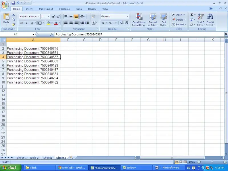 MS Excel Entering Data