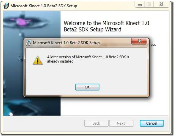 Microsoft Kinect 1.0 Beta2 SDK Setup later verions already installed