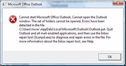Cannot start Microsoft Office Outlook. Cannot open the Outlook windows