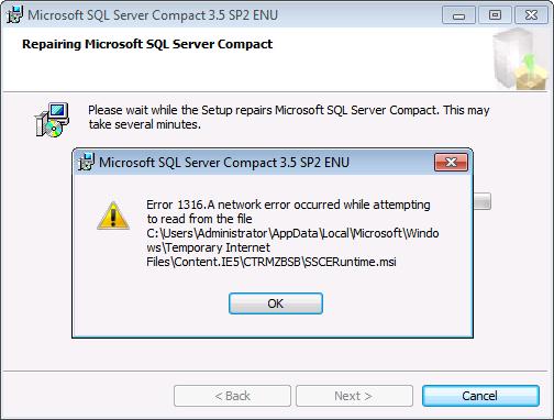sql server compact 3.5 sp2 failed to install