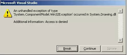 An unhandled exception of type
