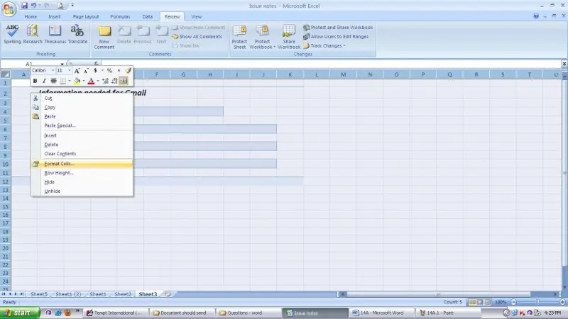 Excel Format Cells