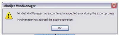 Mindjet MindManager has encountered unexpected error during the export process