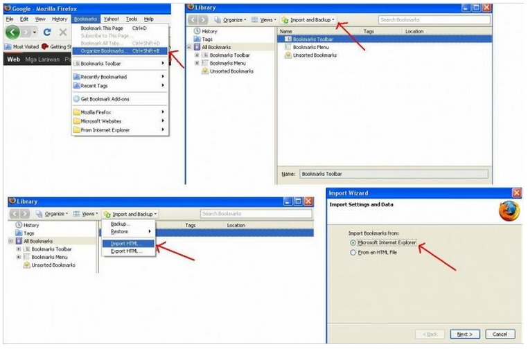 library-organize bookmark-import and backup-import HTML-import wizard